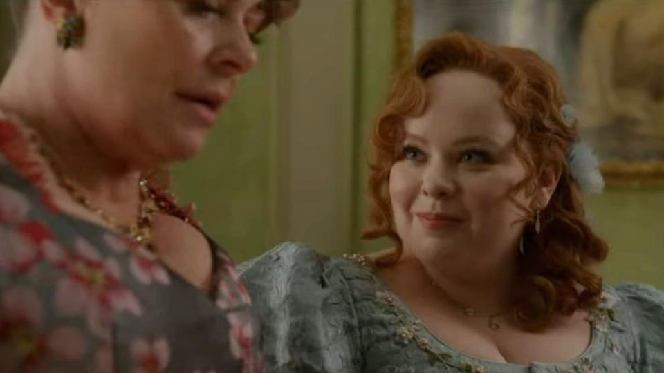 Polly Walker and Nicola Coughlan in Bridgerton Season 3