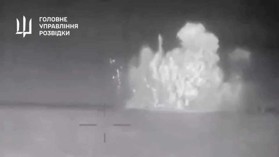 Handout footage shows an explosion on what Ukrainian military intelligence said is the Russian Black Sea Fleet patrol ship Sergey Kotov that was damaged by Ukrainian sea drones at a location given as off the coast of Crimea, in this still image obtained from a video released on March 5, 2024.
