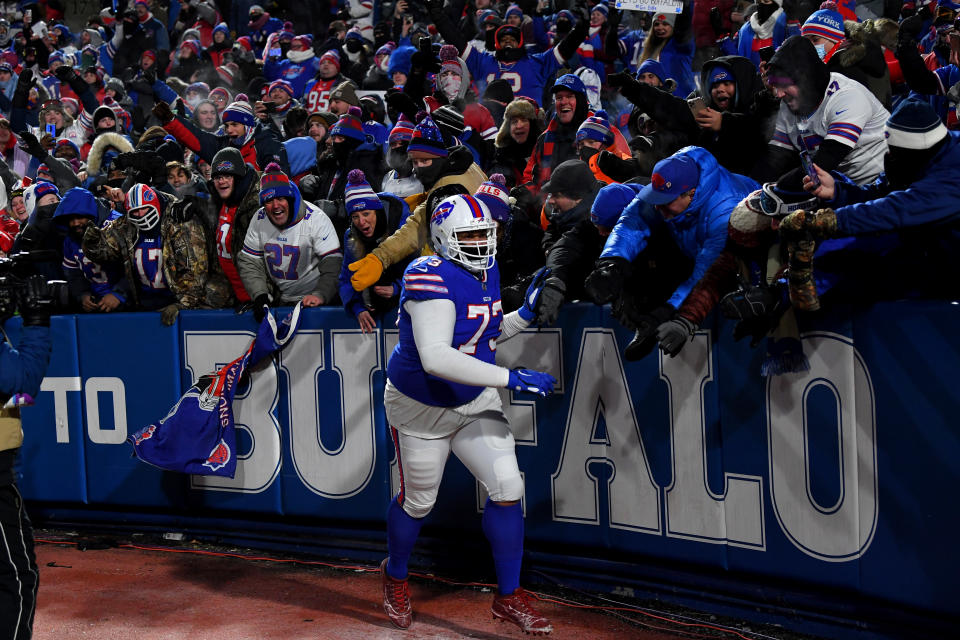 Bills offensive tackle <a class="link " href="https://sports.yahoo.com/nfl/players/30176" data-i13n="sec:content-canvas;subsec:anchor_text;elm:context_link" data-ylk="slk:Dion Dawkins;sec:content-canvas;subsec:anchor_text;elm:context_link;itc:0">Dion Dawkins</a> Credit: Rich Barnes-USA TODAY Sports