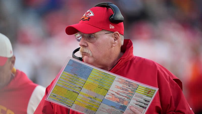 Kansas City Chiefs head coach Andy Reid in the second half of an NFL football game Sunday, Dec. 11, 2022, in Denver. (AP Photo/David Zalubowski)