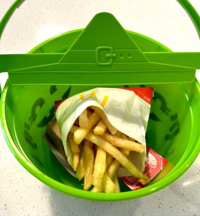 McDonald's fries, nuggets, and sauce in the bucket