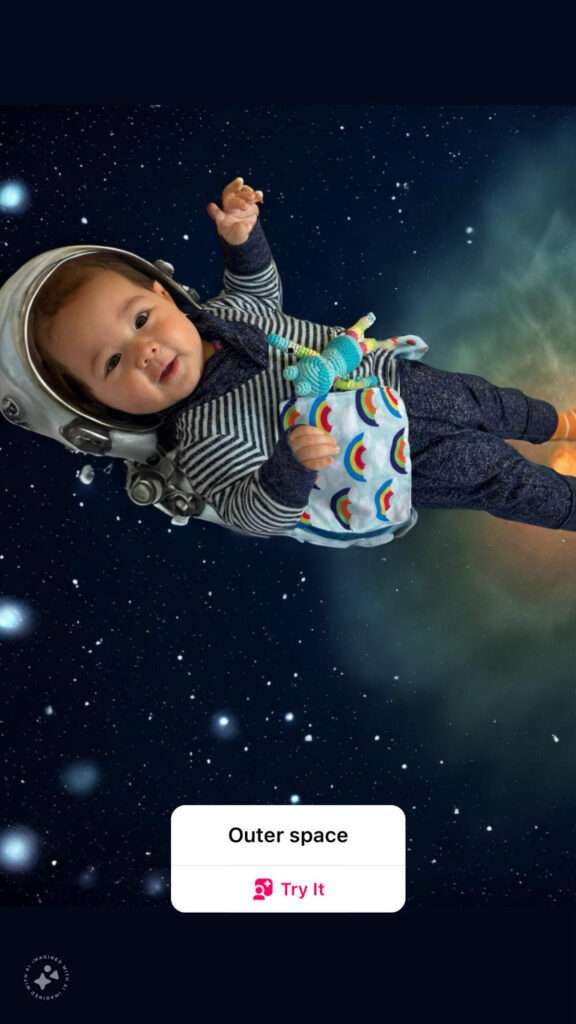 Instagram-generated image of my son in outer space. Instagram refused to produce an image for him when I typed in "fake ID." (ENB/Instagram)