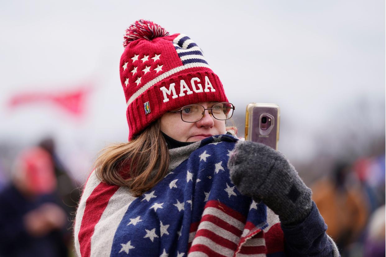 Trump supporters participate in a rally Wednesday, Jan. 6, 2021, in Washington. As Congress prepares to affirm President-elect Joe Biden's victory, thousands of people have gathered to show their support for President Donald Trump and his baseless claims of election fraud.