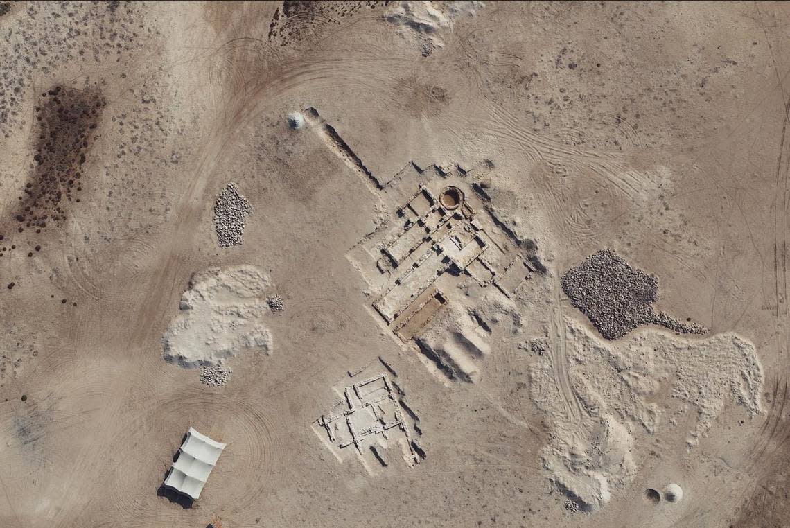 The ruins of the monastery complex seen from above.