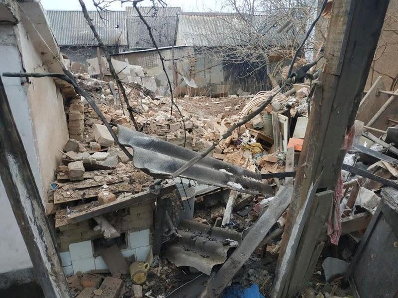 FILE PHOTO: A view shows a damaged residential building in the town of Vrubivka