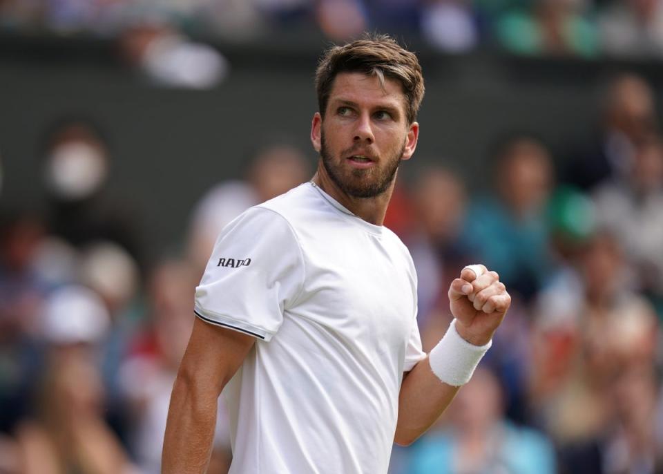 Cameron Norrie celebrates winning the second set during his Gentlemen’s Singles third round match against Steve Johnson during day five of the 2022 Wimbledon Championships at the All England Lawn Tennis and Croquet Club, Wimbledon. Picture date: Friday July 1, 2022. (PA Wire)