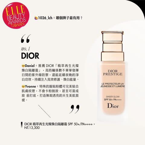 Dior 迪奧 精萃再生光燦煥白隔離霜SPF 50+/PA++++，NT.4,100 PHOTO CREDIT: Getty Images,各品牌