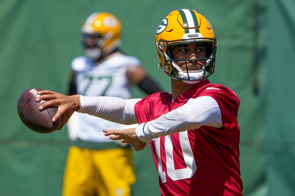 Green Bay Packers' Jordan Love runs a drill during an NFL football minicamp Tuesday, June 8, 2021, in Green Bay, Wis. (AP Photo/Morry Gash)