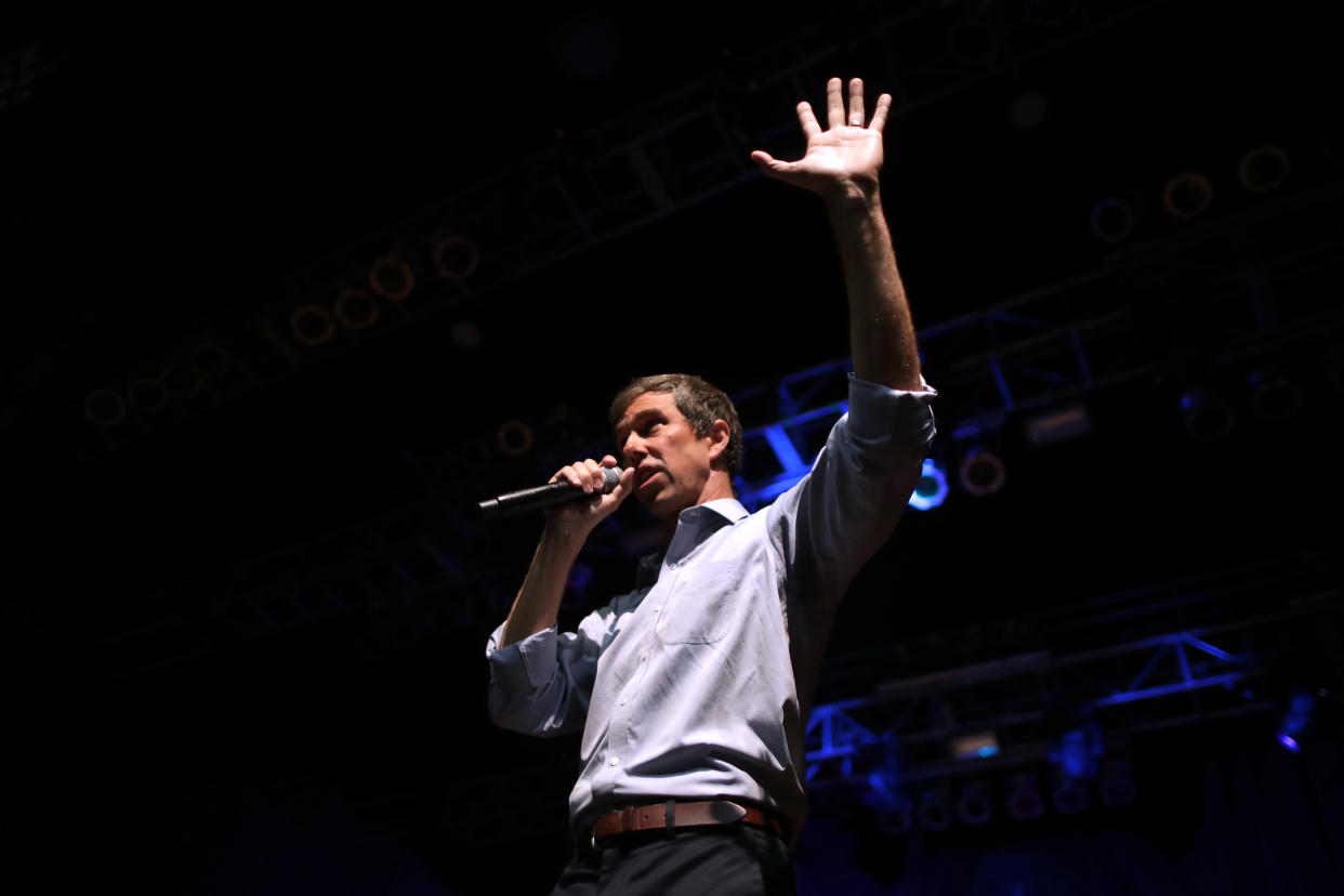 Senate candidate Rep. Beto O’Rourke addresses a campaign rally at the House of Blues in Houston on Monday. (Photo: Chip Somodevilla/Getty Images)