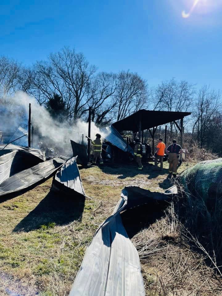 Members of the Maury County Fire Department respond to the scene of a of a buring barn in the Williamsport Community on Sunday,  Jan. 1, 2022.