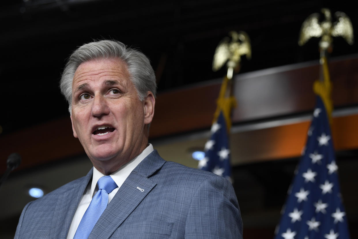 House Minority Leader Kevin McCarthy of Calif., speaks during a news conference on Capitol Hill in Washington, Friday, Oct. 18, 2019. (AP Photo/Susan Walsh)