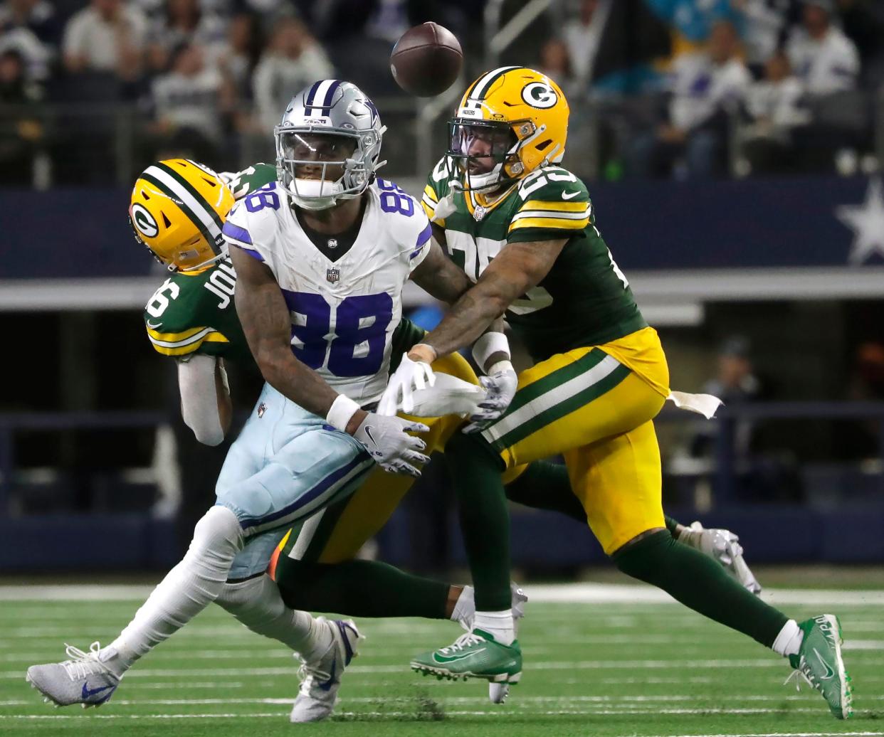 during the quarter of their wild card playoff game Sunday, January 14, 2024 at AT&T Stadium in Arlington, Texas. 

Wm. Glasheen USA TODAY NETWORK-Wisconsin