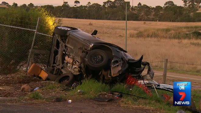 The second car was also destroyed by the speeding Commodore. Photo: 7 News