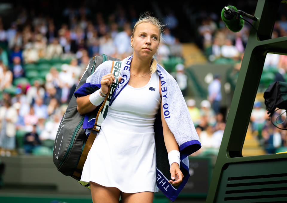 Pictured here, a sad Anett Kontaveit after losing to Jule Niemeier in the second round at Wimbledon.