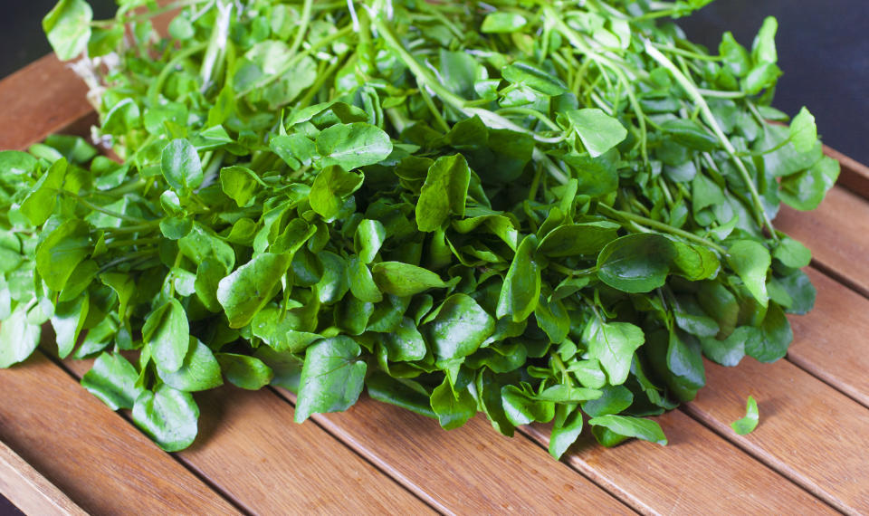 <strong>Nutrient Density Score: 100</strong><br /><br />Watercress contains&nbsp;106 percent of your <a href="http://healthyeating.sfgate.com/watercress-vs-spinach-kale-3545.html" target="_blank">daily recommended intake</a> for vitamin K, 22 percent for vitamin A and 24 percent for vitamin C. It also contains calcium, iron and magnesium.