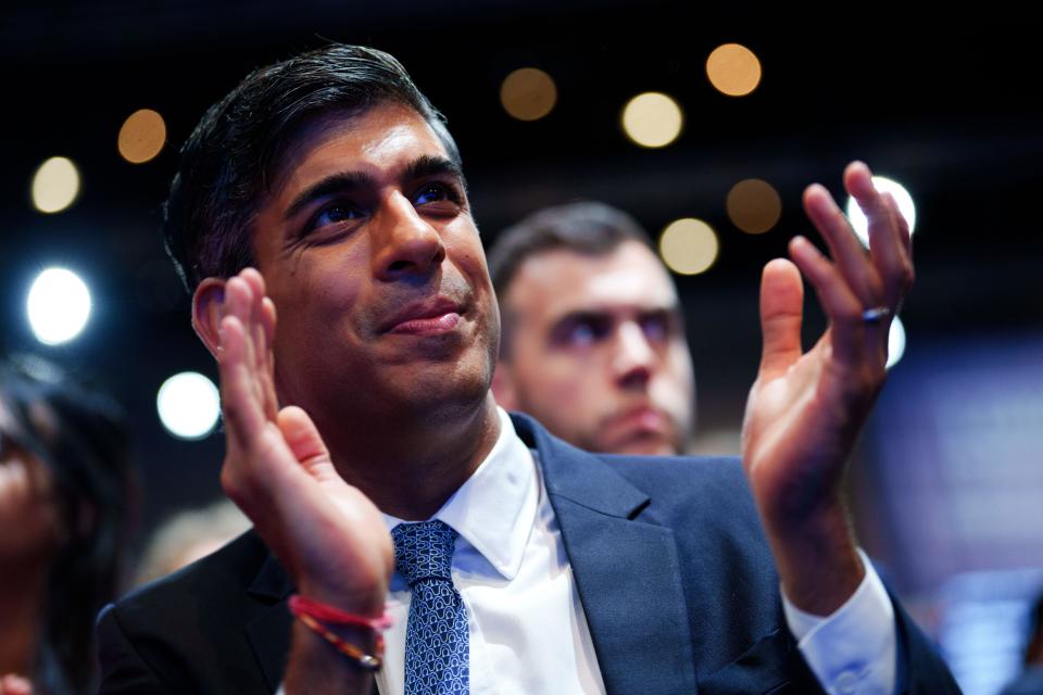 Manchester, UK. 4th Oct, 2023. British Prime Minister Rishi Sunak attends the Conservative Party's annual conference in Manchester, Britain, Oct. 2, 2023. The Conservative Party's annual conference is held from Oct. 1 to 4. in Manchester. Credit: Xinhua/Alamy Live News