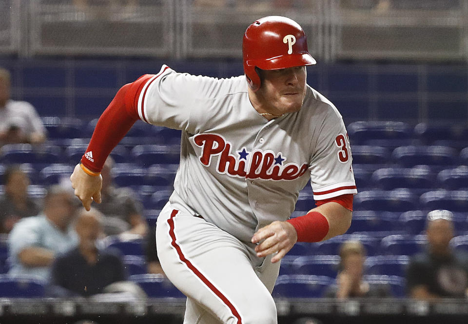 Justin Bour will provide some insurance for the Los Angeles Angels. (AP)