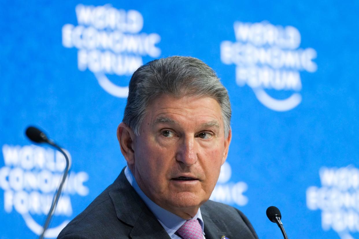 Sen. Joe Manchin (D-W.Va.) attends a panel discussion during the World Economic Forum in Davos, Switzerland on Monday, May 23, 2022. 