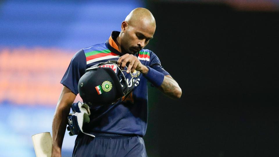 Hardik Pandya walks back after getting out in the first ODI against Australia in Sydney.