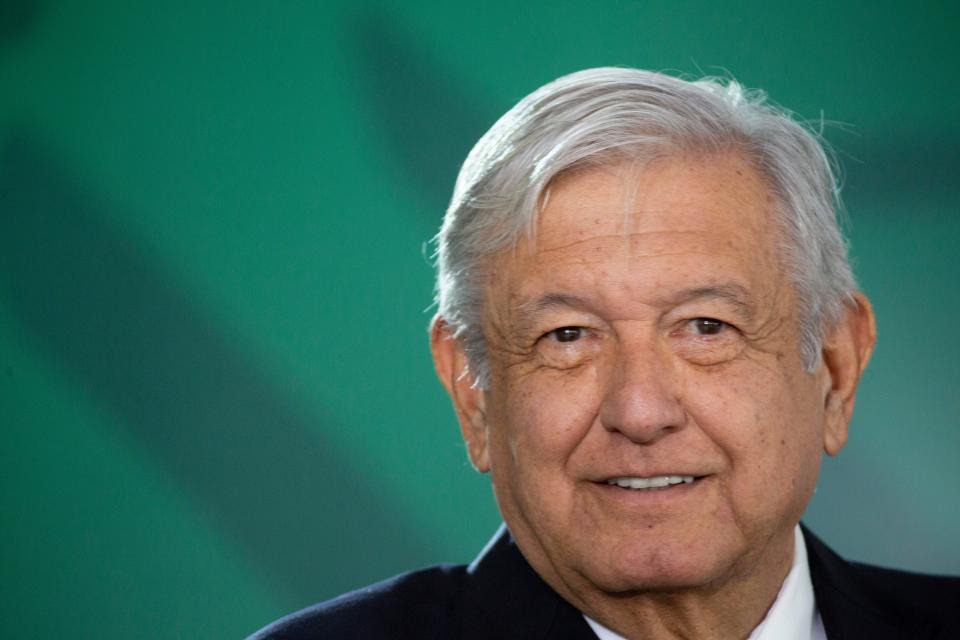 Mexican President Andrés Manuel López Obrador holds a news conference during a previous visit to Juárez on Aug. 9, 2021.