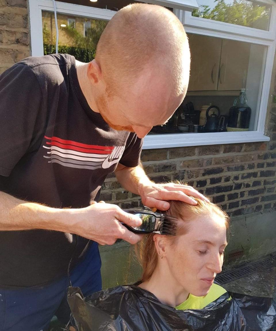 Fox-Leonard's now-husband shaving her head during lockdown