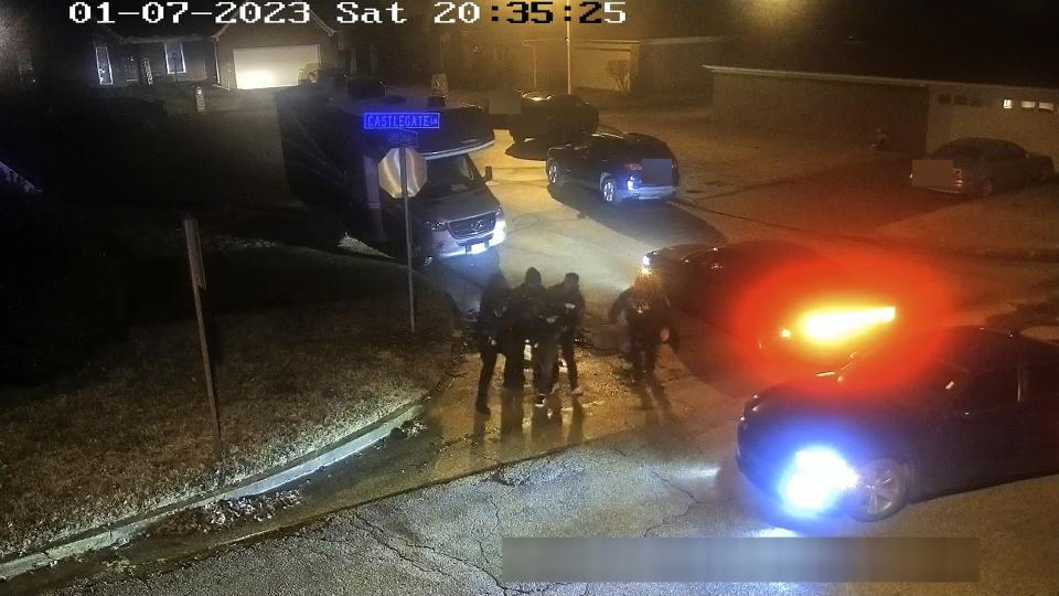 The image from video released on Jan. 27, 2023, and partially redacted by the City of Memphis, shows Tyre Nichols during a brutal attack by five Memphis police officers on Jan. 7, 2023, in Memphis, Tenn. Nichols died on Jan. 10. The five officers have since been fired and charged with second-degree murder and other offenses. The release of footage showing police officers violently beating 29-year-old Tyre Nichols has renewed calls for Congress to pass police reform legislation.(City of Memphis via AP)