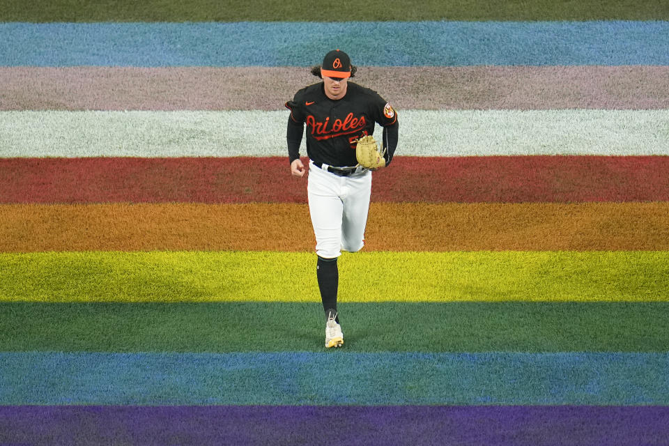 Baltimore Orioles relief pitcher Mike Baumann enters the game in the fifth inning of a baseball game against the Cincinnati Reds, Wednesday, June 28, 2023, in Baltimore. (AP Photo/Julio Cortez)