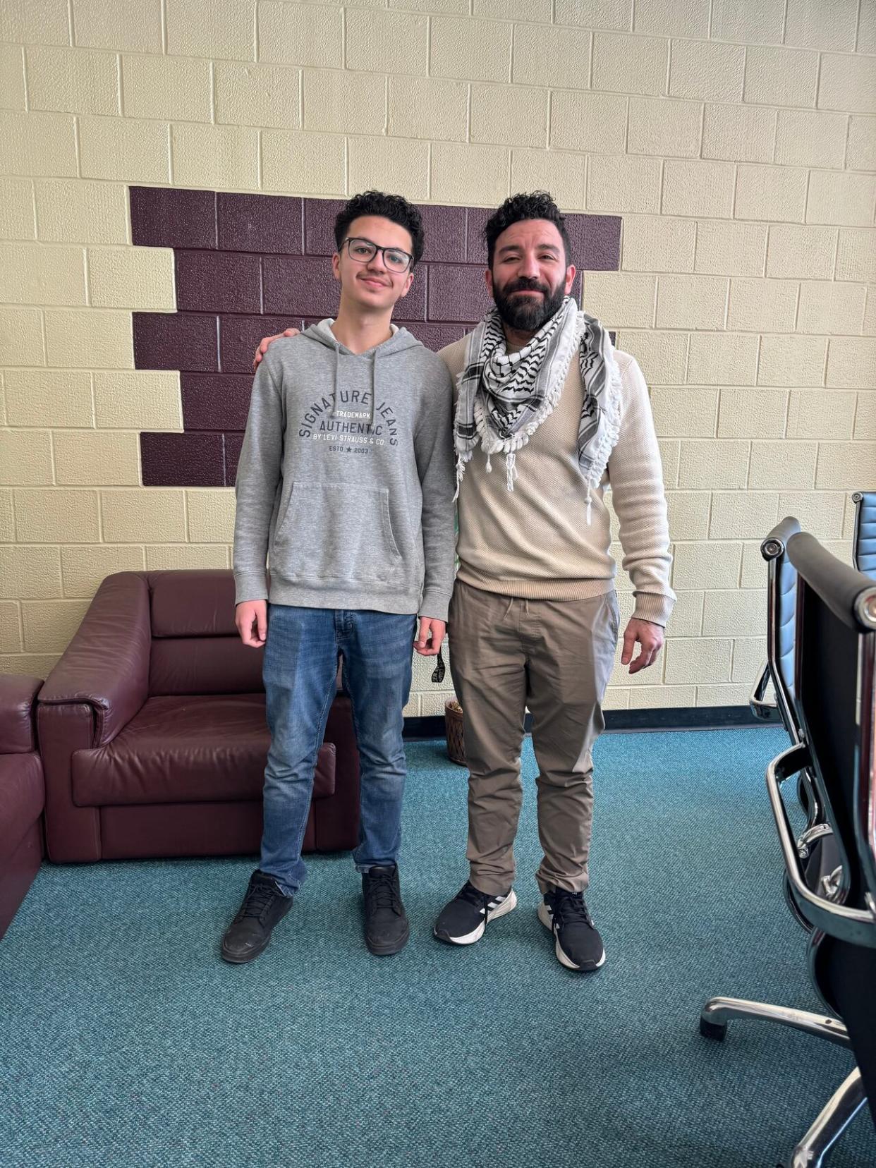 Mohammad Qasqas, left, is a student at Queen Elizabeth High School who founded the school's Muslim Student Association with the help of his teacher Abbas Hojeij, right.  (Kashmala Fida Mohatarem/CBC - image credit)