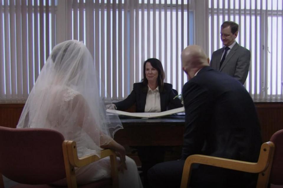 Wedding: Viewers saw the wedding of Max Branning and a mystery woman - later revealed to be Rainie - at the start of the episode (BBC / EastEnders)