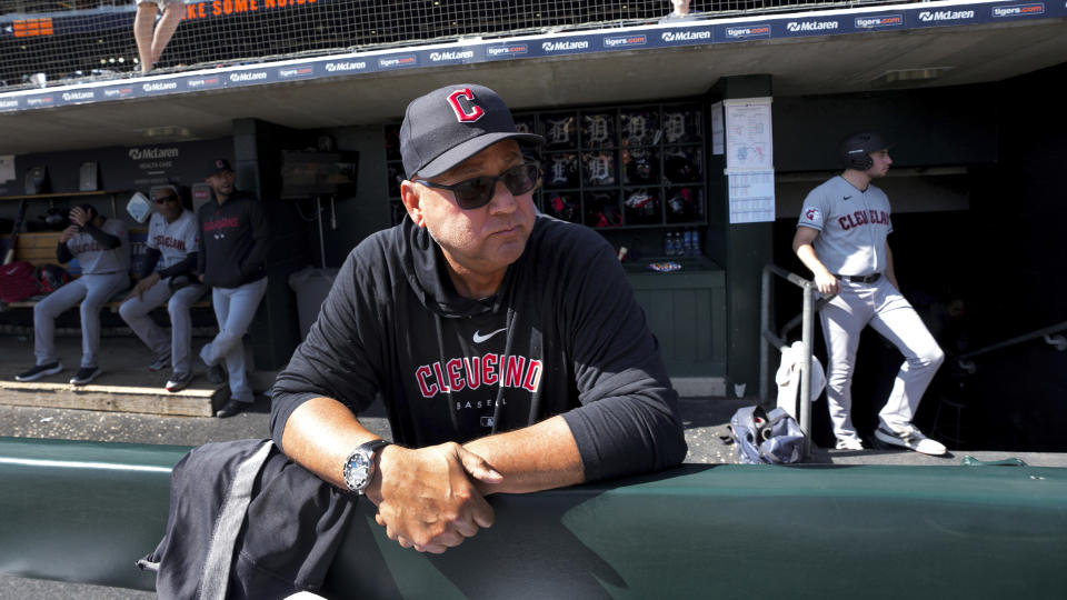 Cleveland Guardians manager Terry Francona looks on the field before a baseball game against the Detroit Tigers, Saturday, Sept. 30, 2023, in Detroit. (AP Photo/Paul Sancya)