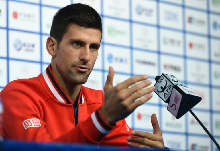 Novak Djokovic of Serbia speaks during a press conference at the China Open tennis tournament in Beijing on October 4, 2015