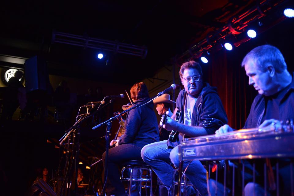 Vince Gill and Paul Franklin perform at 3rd and Lindsley on October 21, 2013 in Nashville,Tennesse.