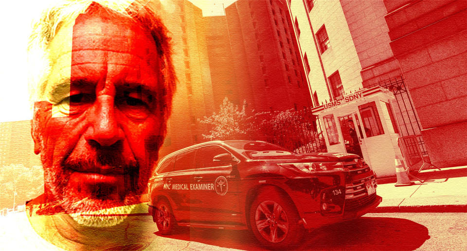 Jeffrey Epstien and the Metropolitan Correctional Center. (Photo illustration: Yahoo News; photos:  New York State Sex Offender Registry via AP, Don Emmert/AFP/Getty Images)