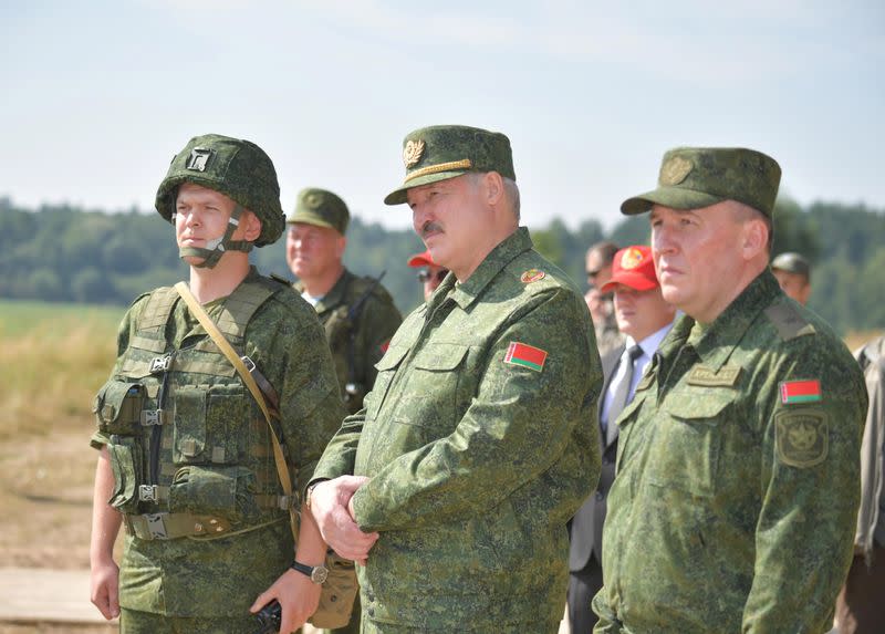 Belarusian President Lukashenko visits a military firing range near Grodno