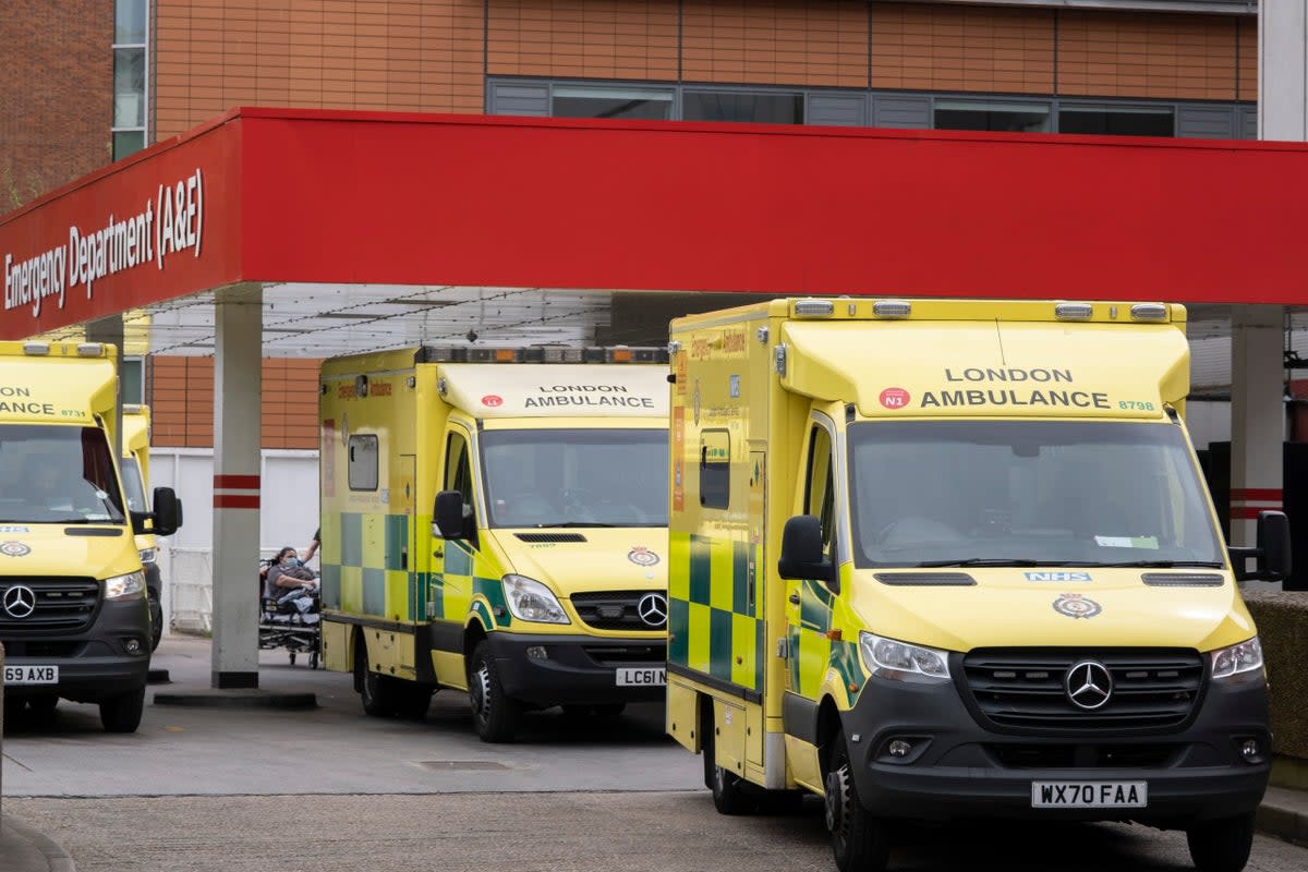 Ambulances queue up outside the Accident and emergancy or A&E department of St Thomas' Hospital  (In Pictures via Getty Images)