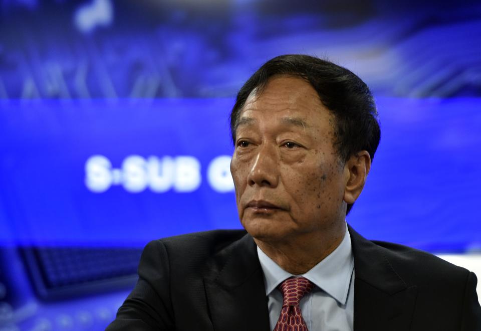 Terry Gou, Chairman of Taiwan's Foxconn, also known as Hon Hai, listens during a press conference in New Taipei City on June 22, 2017. The head of Taiwan's tech giant Foxconn said on June 22 its pursuit of Toshiba "is not yet over", a day after the Japanese firm announced it preferred another group of bidders to acquire its prized chip business. / AFP PHOTO / SAM YEH        (Photo credit should read SAM YEH/AFP/Getty Images)