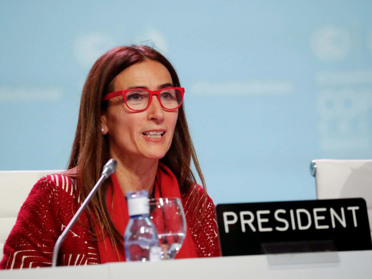 Carolina Schmidt, president of the UN Climate Change Conference (COP25), attends a plenary session during the ongoing negotiations in Madrid, Spain, on 15 December 2019: Reuters