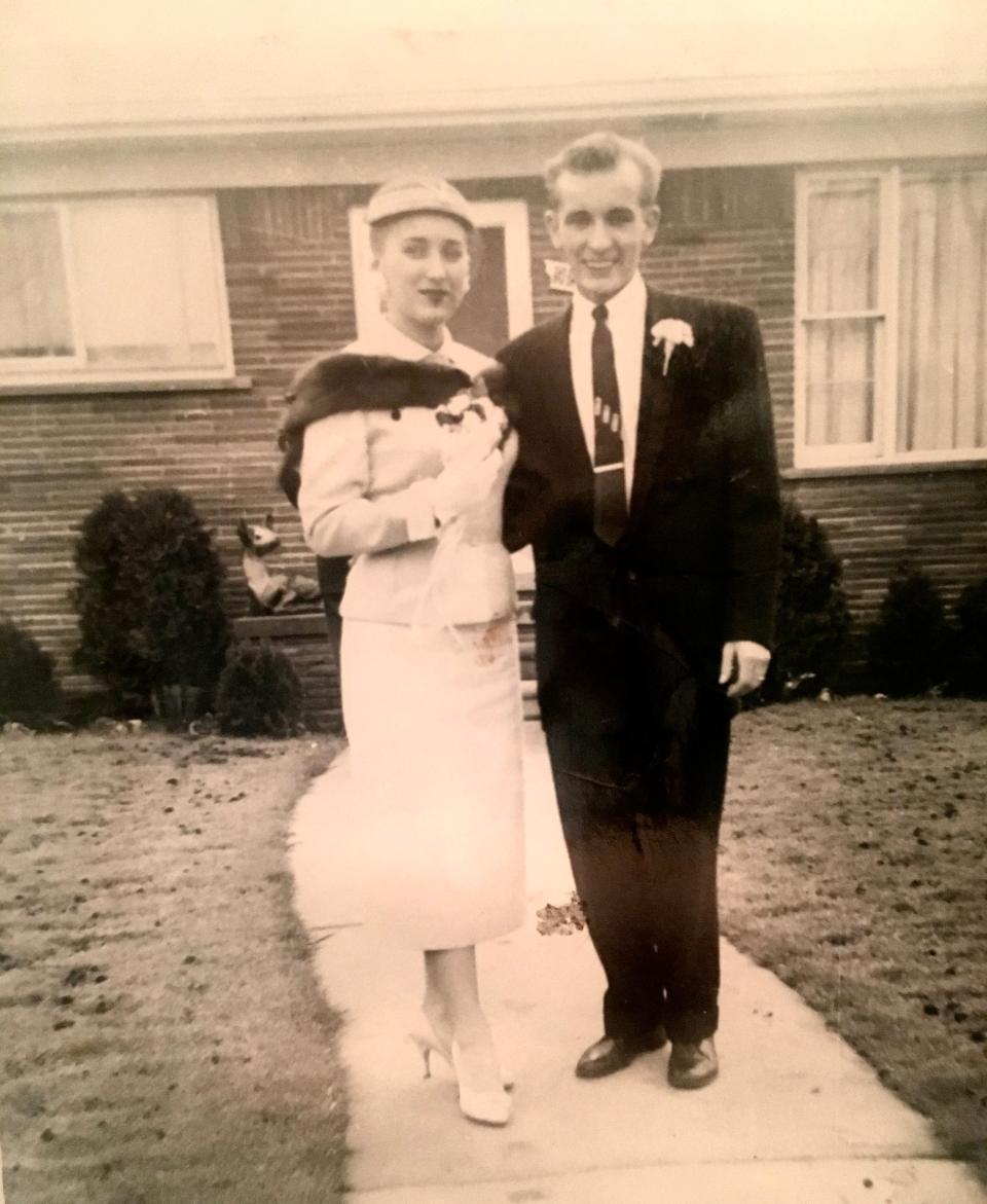 Annika Olson's grandparents, Emily and Al, pose after their wedding in 1957.