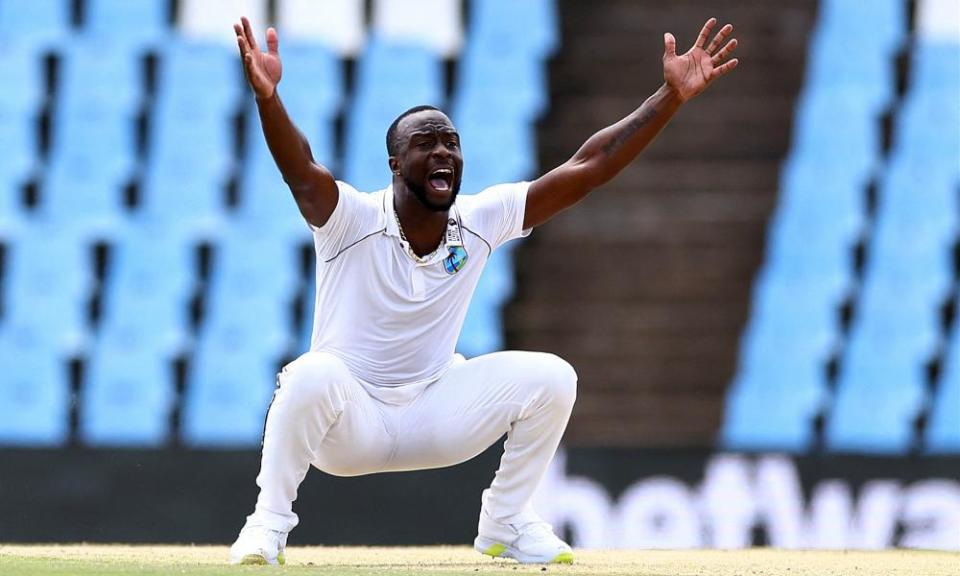 West Indies’ Kemar Roach appeals during the Test against South Africa