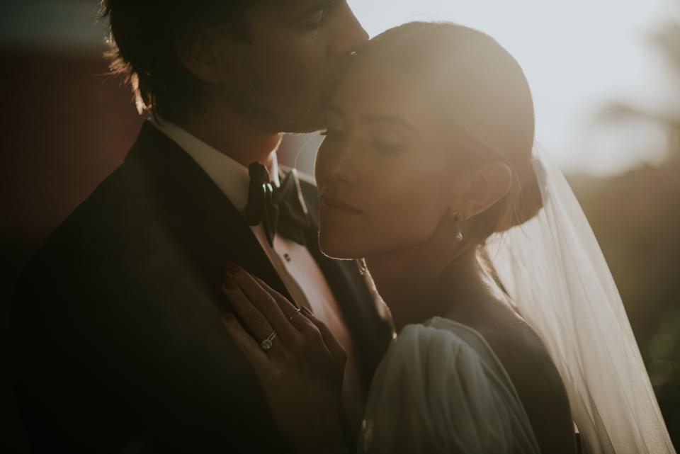 The Bride Wore Feathers for Her Civil Ceremony in London, and a Dress Embroidered With Peonies to Her Micro-Wedding in Portugal