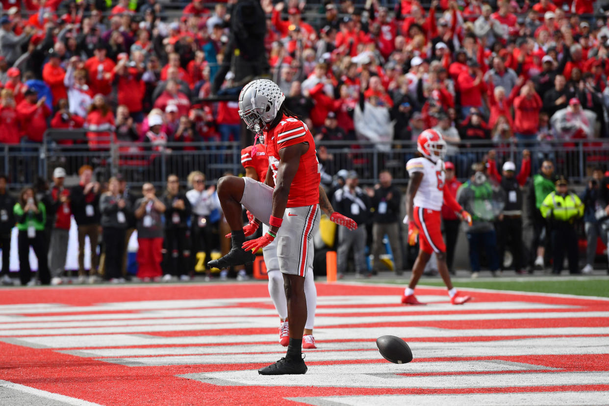 Marvin Harrison Jr. and the undefeated Buckeyes host undefeated Penn State on Saturday. (Ben Jackson/Getty Images)