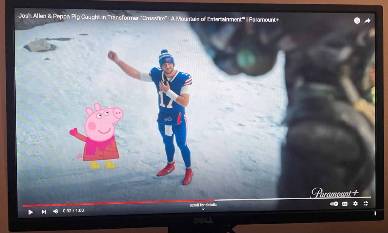 Josh Allen and Peppa the Pig star a funny new ad for the Paramount+ streaming service. Joining Allen in the commercial are Jim Nance, Tony Romo, Tracy Wolfson, a pair of Transformers and Dora the Explorer.