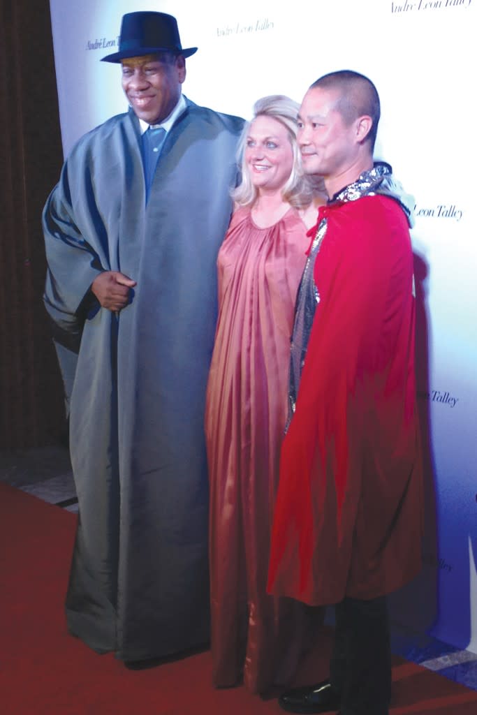 Andre Leon Talley, Jennifer Sidary and Tony Hsieh in 2014, when Talley launched Zappos Couture.