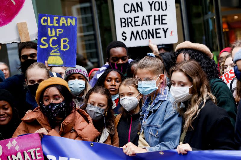 Climate activist Greta Thunberg attends a protest ahead of the UN Climate Conference, in London