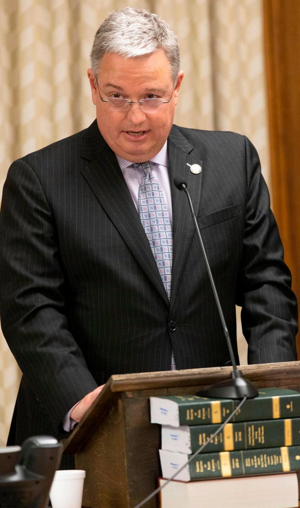 Senator Jim Perry addresses the House Judiciary 1 Committee during their meeting on sports betting legislation on Tuesday, June 21, 2022 in Raleigh, N.C. Perry is the sponsor of the betting legislation.