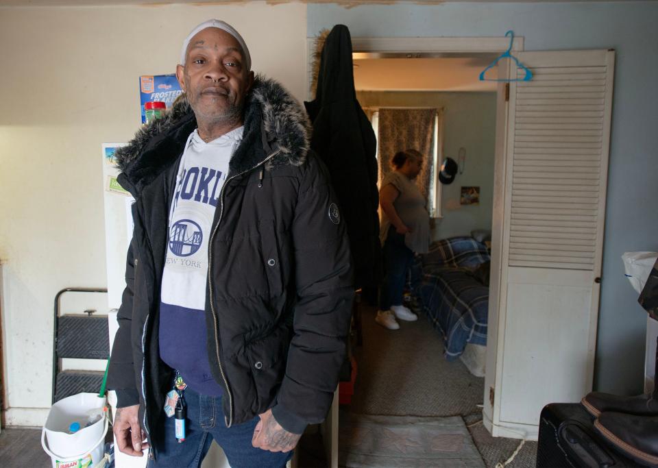 Michael Wright, photographed April 24, lives in a second-floor apartment along Route 28 in West Dennis with his girlfriend but is being evicted at the end of May. Wright is formerly homeless. "Look, this is my first time ever being on my own, to have my own place...I'm about to be on the street by the end of the month," said Wright.