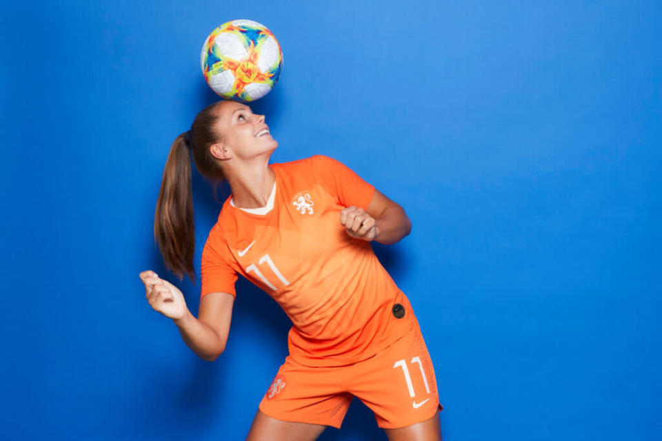 Lieke Martens of the Netherlands poses for a portrait during the official FIFA Women's World Cup 2019 portrait session at Hotel Novotel Le Havre Centre Gare on June 06, 2019 in Le Havre, France. Source: Getty