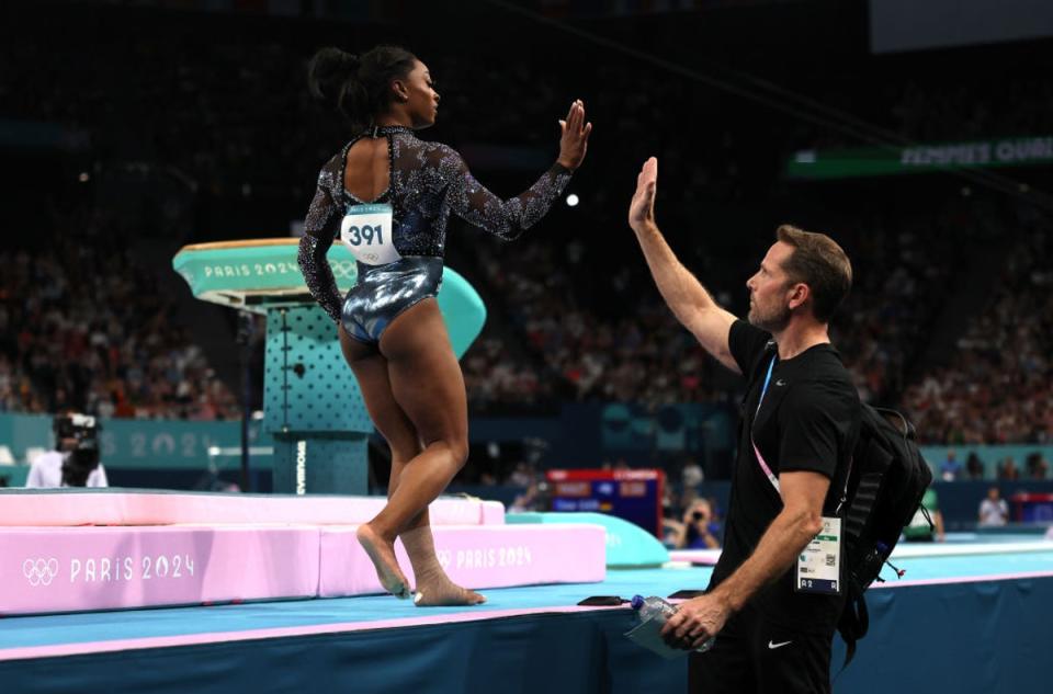 Biles wears strapping on her left ankle (Getty Images)