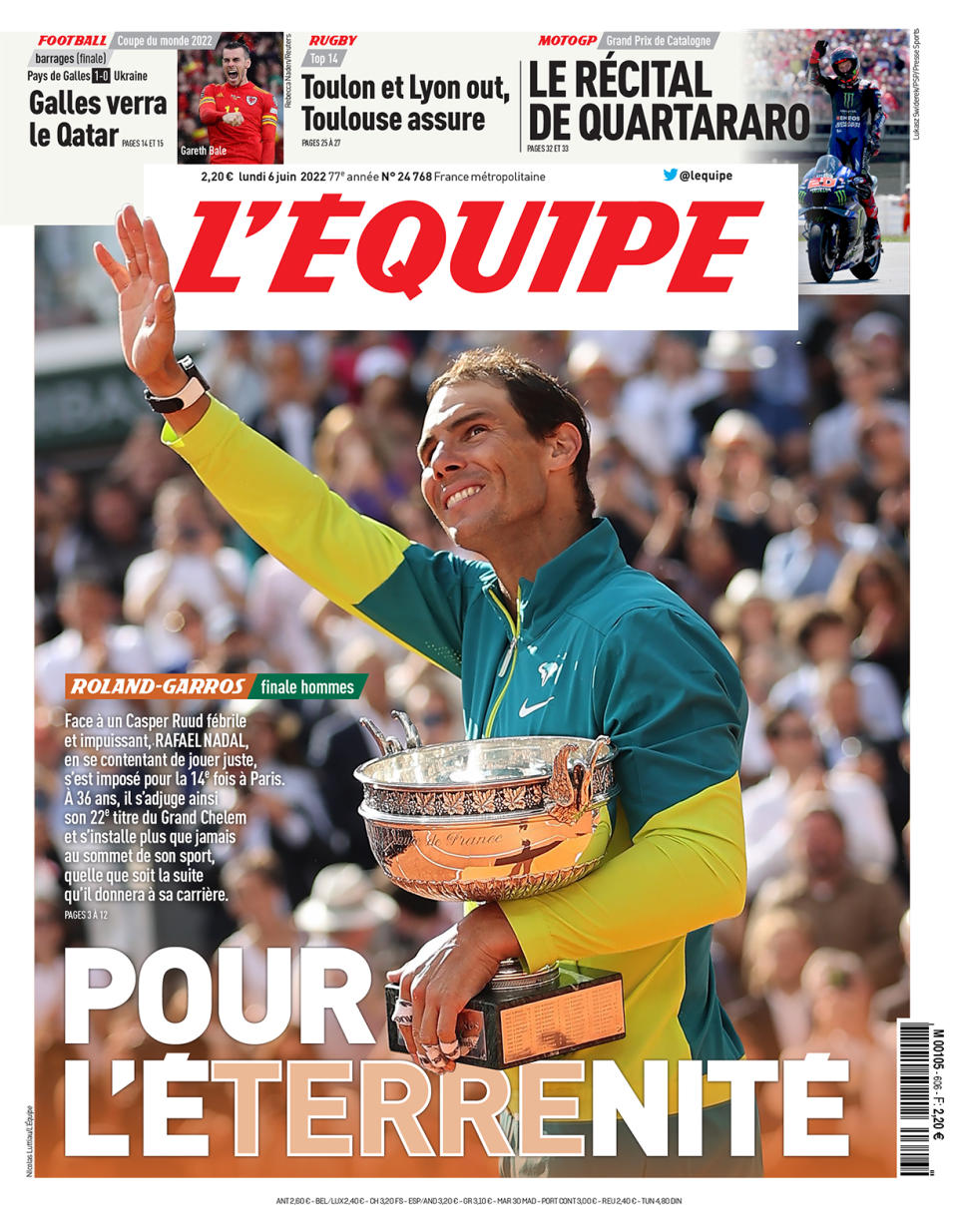 Portada de ‘L'Equipe’ de este 6 de junio. (Foto: L'Equipe).