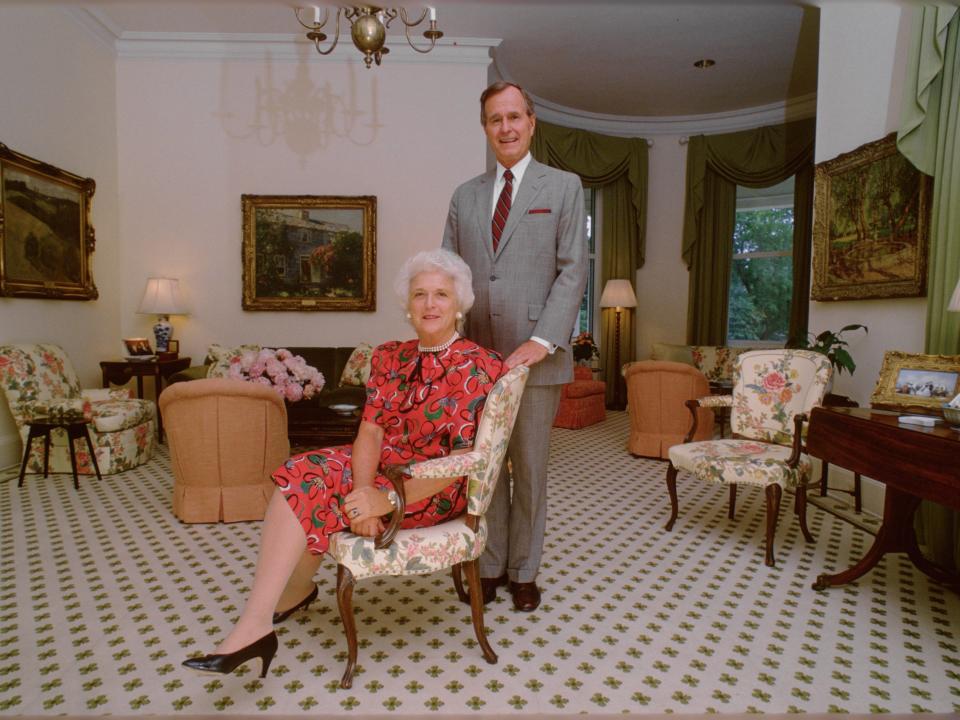 George and Barbara Bush in the official vice president's residence.